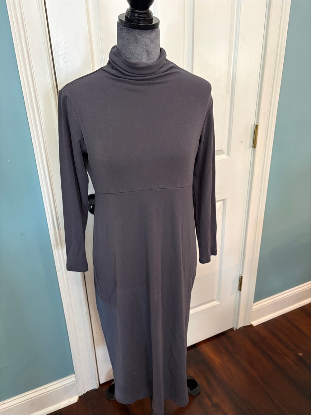 QVC Charcoal Long-Sleeve Turtleneck Midi Dress with Tummy Control Lining